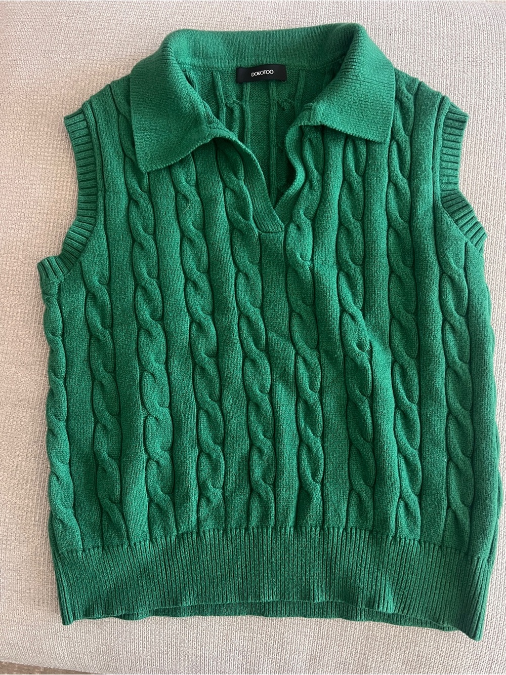Green Cable-Knit Sleeveless V-Neck Sweater Vest. Great for golf too.